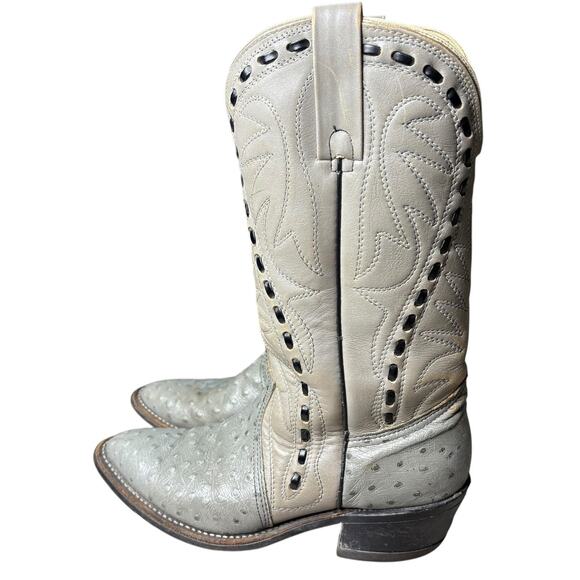 Durango Mens 9D Leather Cowboy Boots Ostrich Pointed Toe Gray Made In USA - Picture 1 of 11